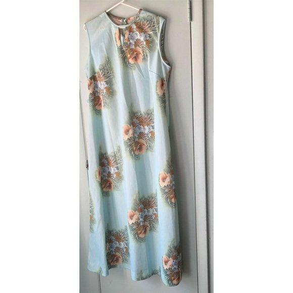 Vintage long maxi dress tropical floral fabric polyester 2 piece with jacket - Picture 2 of 9